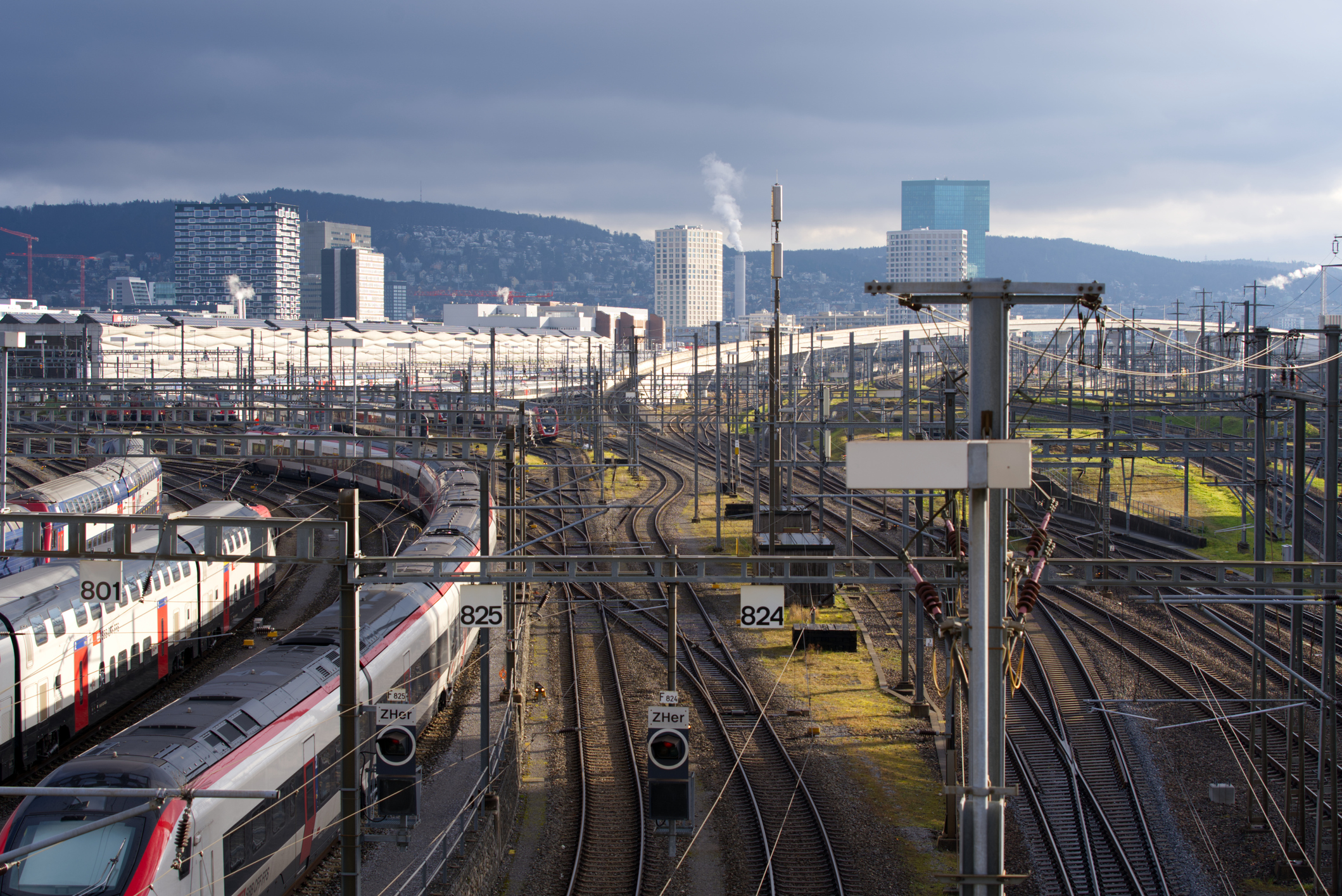 Parked train at Zürich Altstetten with downtown Zürich in the background. iStock 1358108109 5