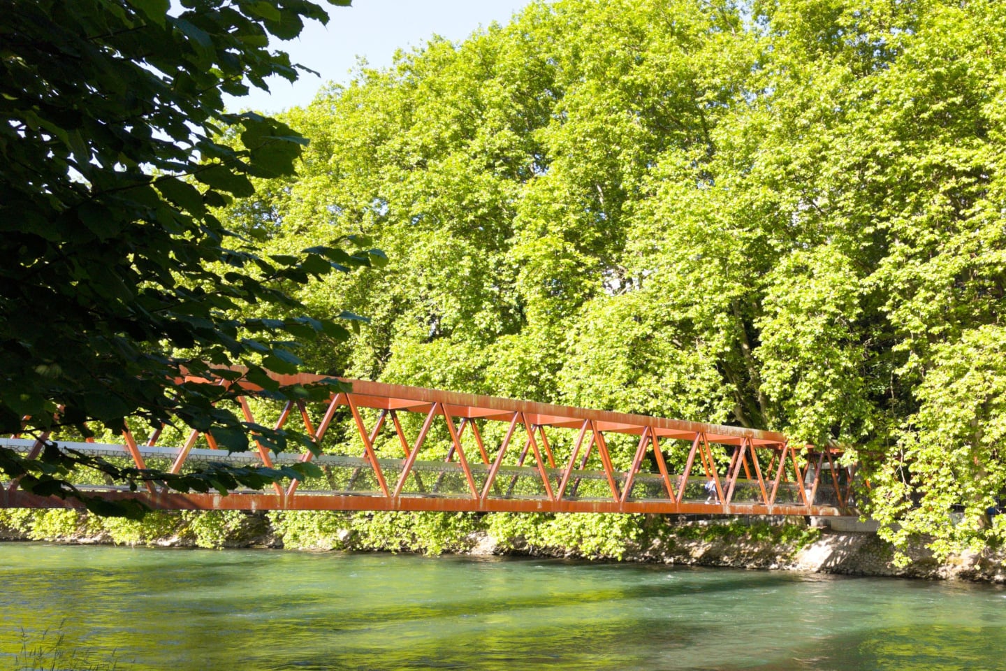 Shot of a pedestrian bridge over the Limmat river, Ennetbaden iStock 1443775424 3