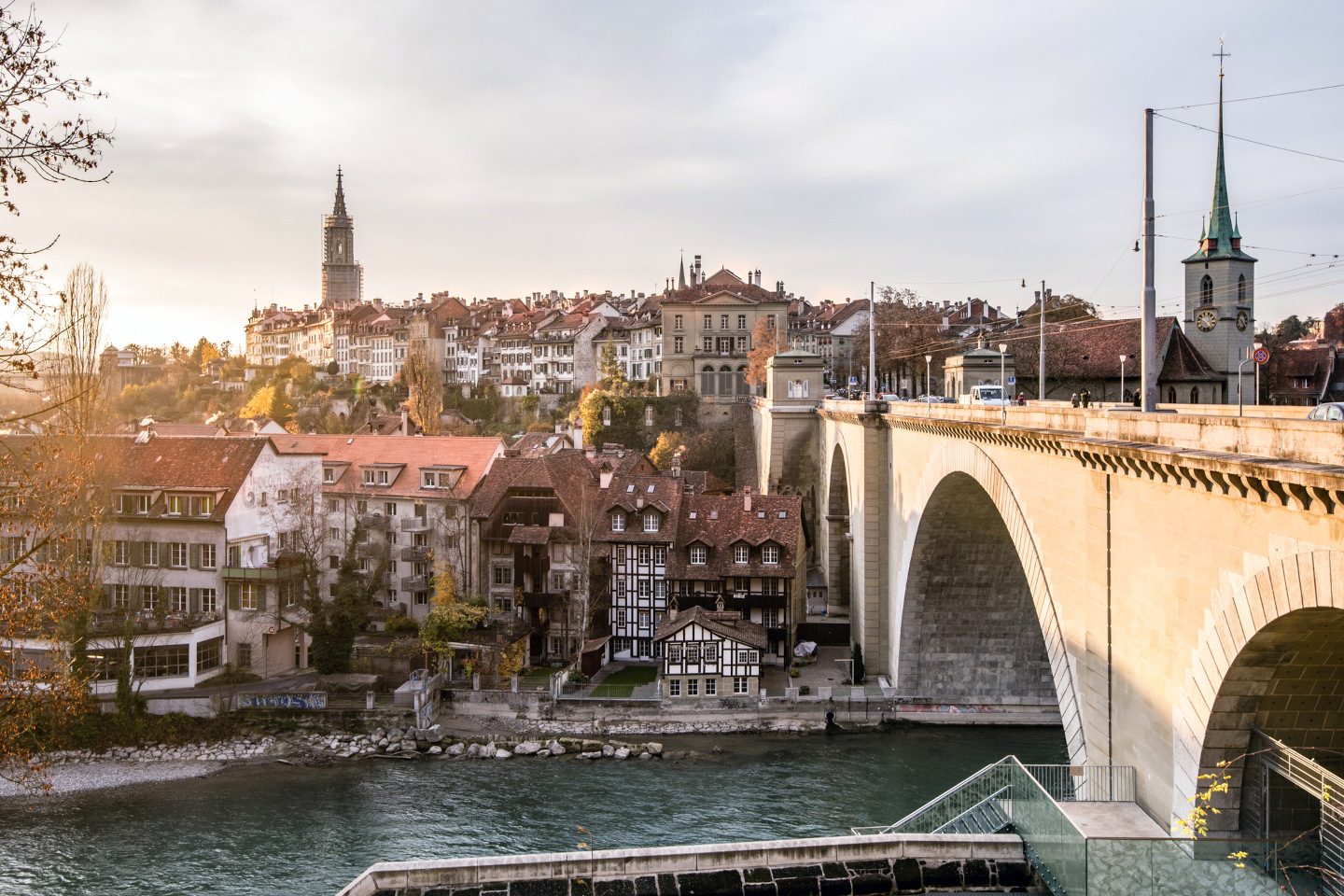 City of Bern, Münster, Aare, Nydeggbrücke and Nydeggkirche in autumn, Switzerland iStock 1318515229 55
